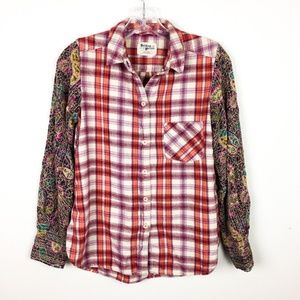 Holding Horses Mixed Media Flannel Top Pattern XS